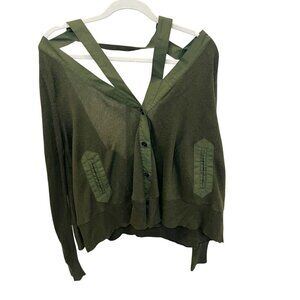 Nicholas K Green Open Back Boxy Cardigan Sweater Cold Shoulder Artsy Size Medium